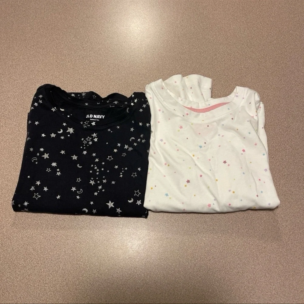 Two long sleeve girls shirts size 6- Black and White Starry Print